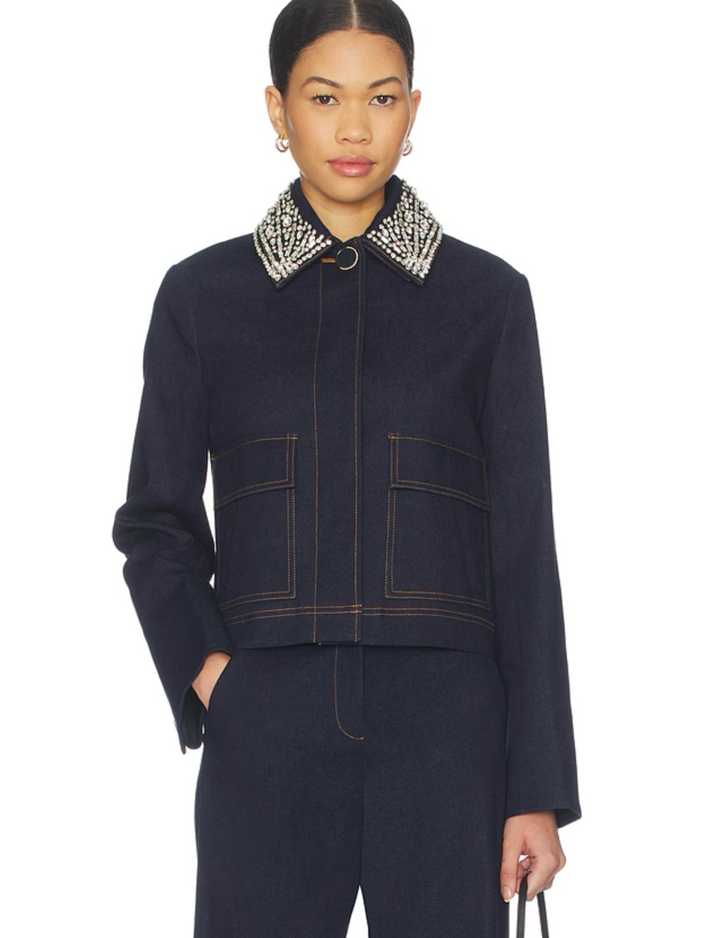 Veronica beard Barrington Denim Jacket
Blue Embellished-Collar